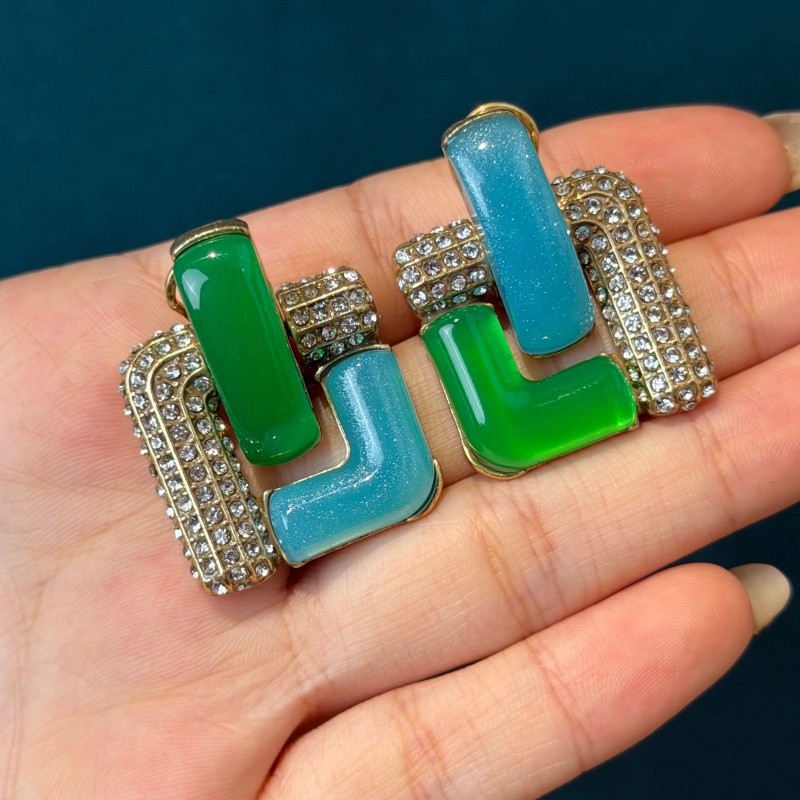 Vintage Fashion Jewelry Brands - Vintage Blue Glass Green Geometric Square