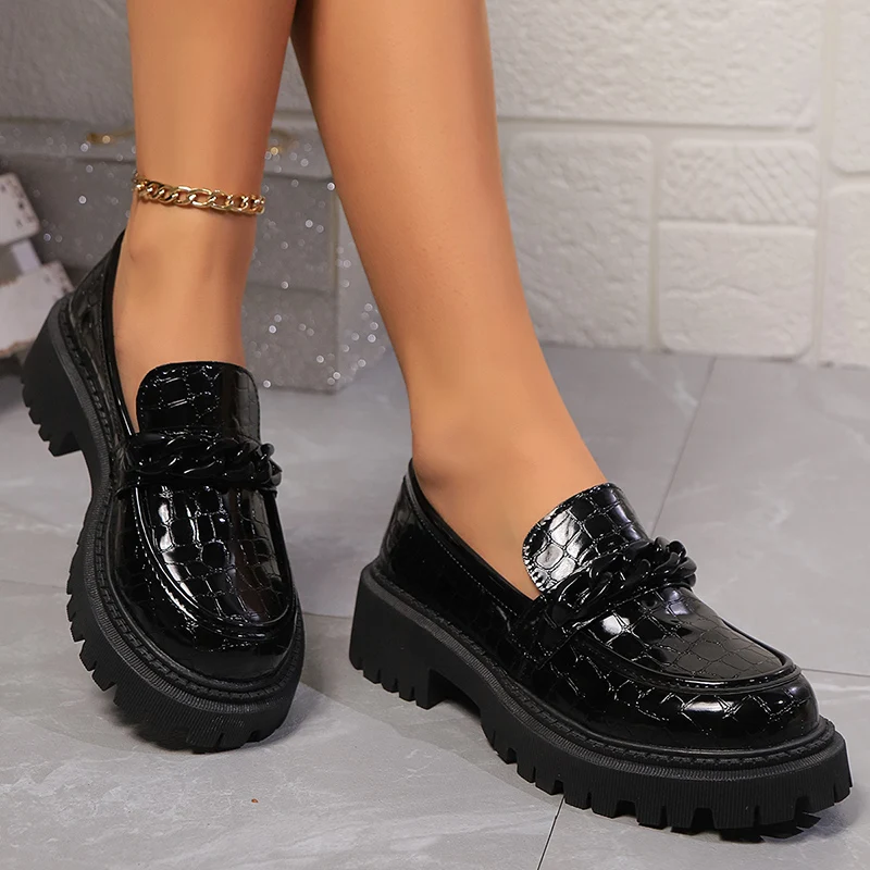 Vintage Fashion Heels - Platform Chunky Square Heel Loafers Women
