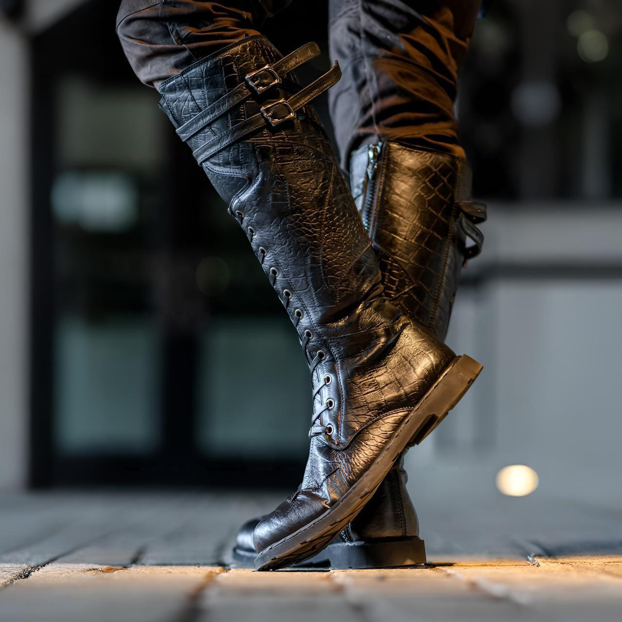 Men's Leather Knee-High Combat - Vintage Style Women Fashion avis et prix