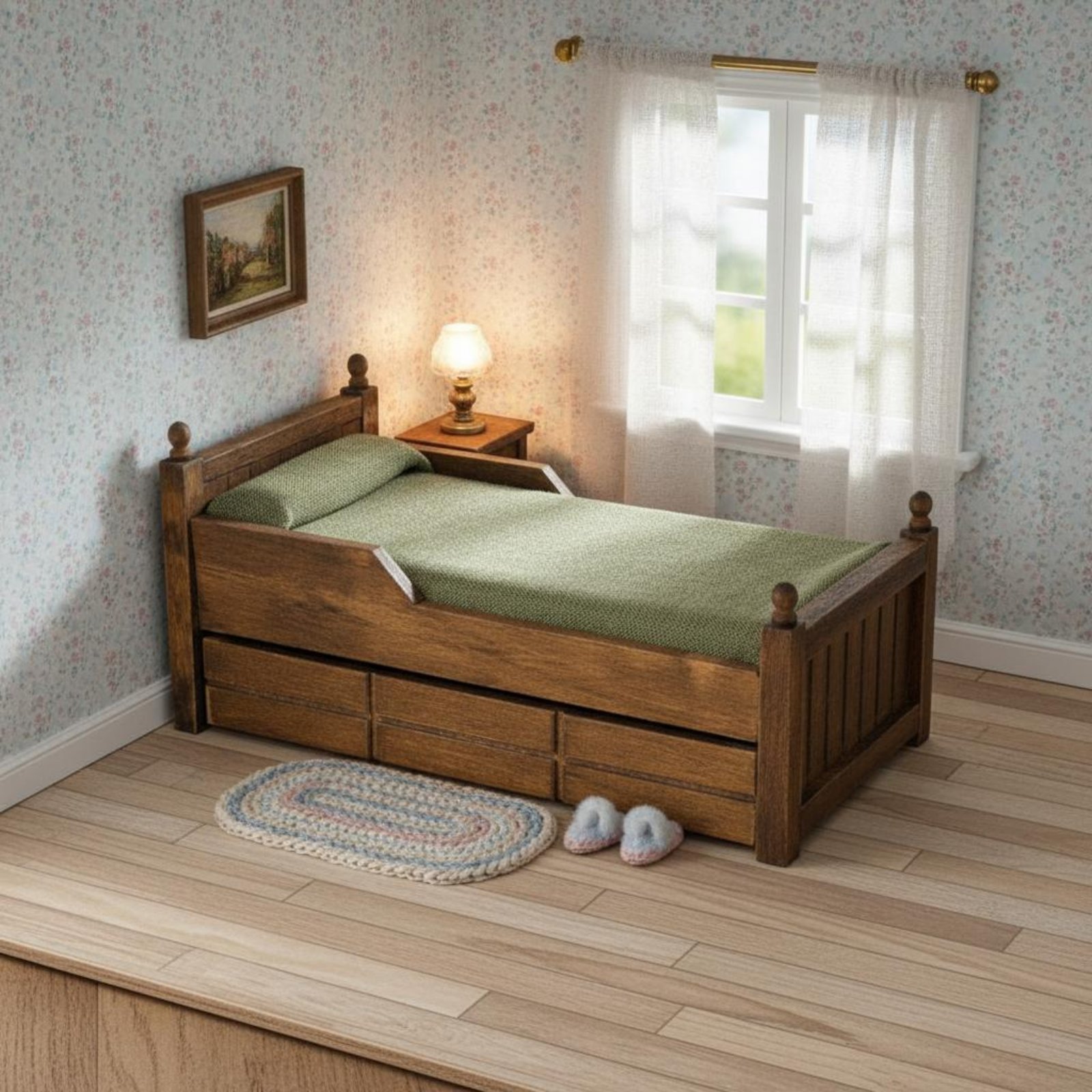 1:12 Scale Wooden Bed Handmade - Fashion Y Vintage avis et prix