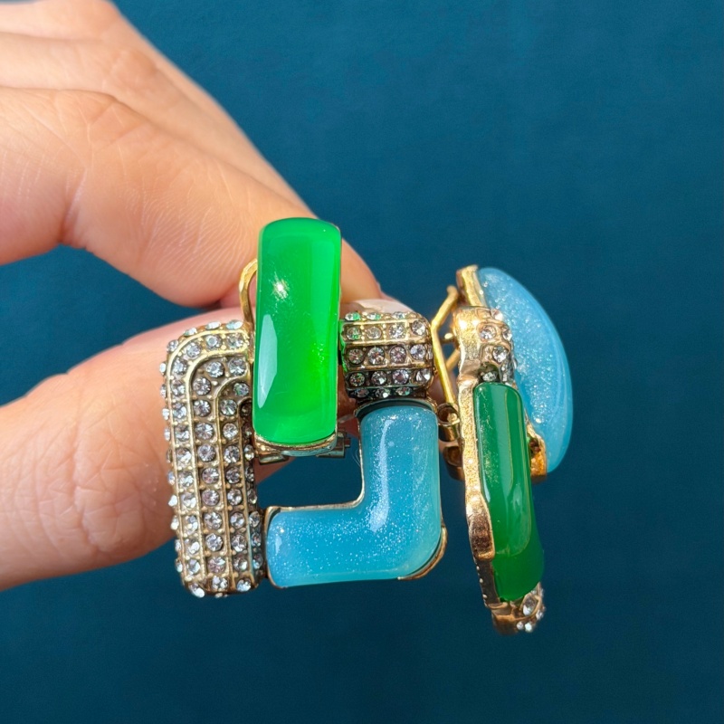 Vintage Blue Glass Green Geome - Vintage Fashion Jewelry Brands avis et prix