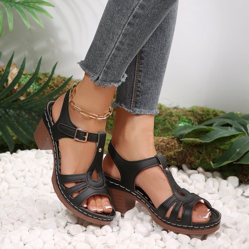 Women Vintage Sandals Block Mi - Vintage Fashion Heels avis et prix