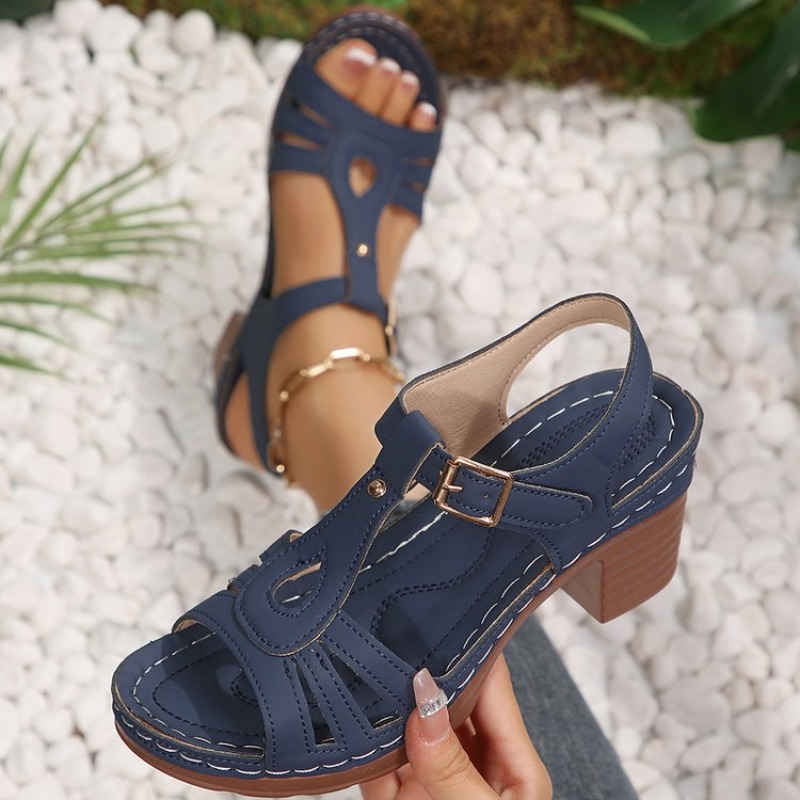 Women Vintage Sandals Block Mi - Vintage Fashion Heels avis et prix