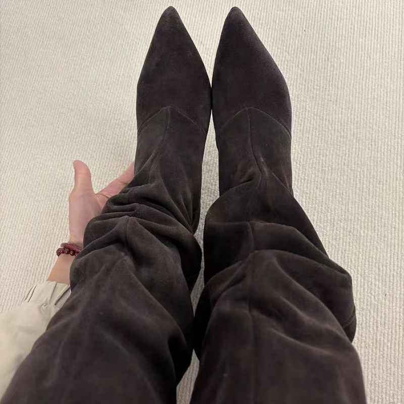 Suede Slouch Knee High Boots W - Vintage Fashion Heels avis et prix