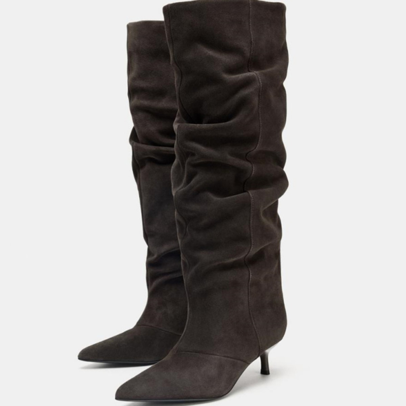 Suede Slouch Knee High Boots W - Vintage Fashion Heels avis et prix