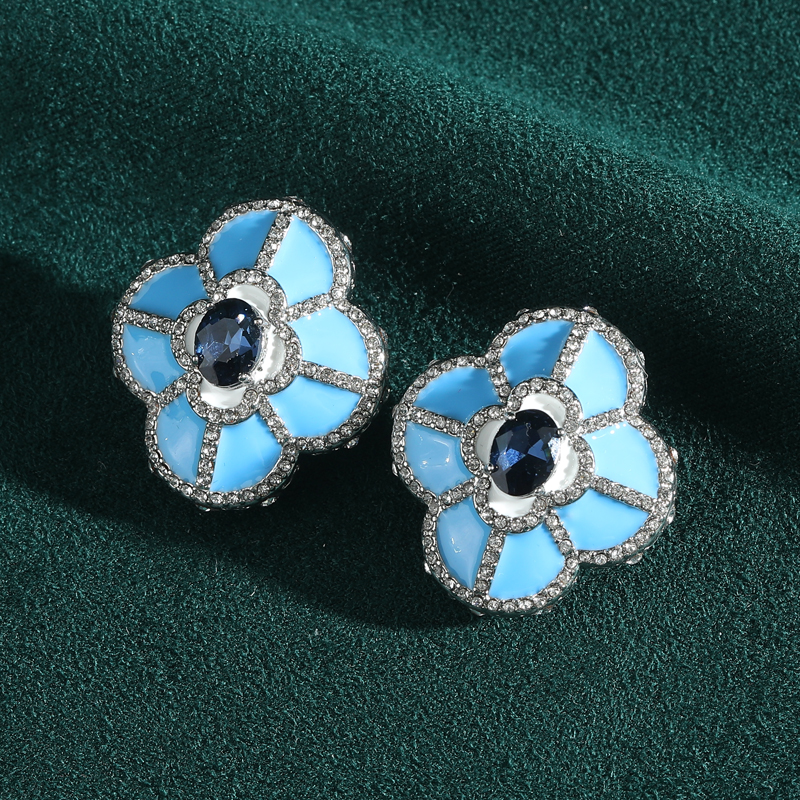 Vintage Four Leaves Blue Stud  - Vintage Fashion Jewelry Brands avis et prix