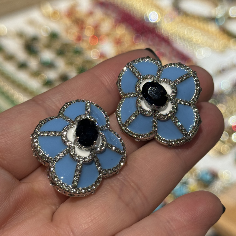 Vintage Four Leaves Blue Stud  - Vintage Fashion Jewelry Brands avis et prix