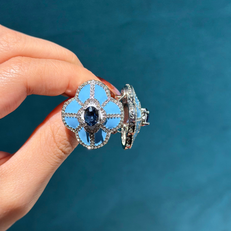 Vintage Four Leaves Blue Stud  - Vintage Fashion Jewelry Brands avis et prix